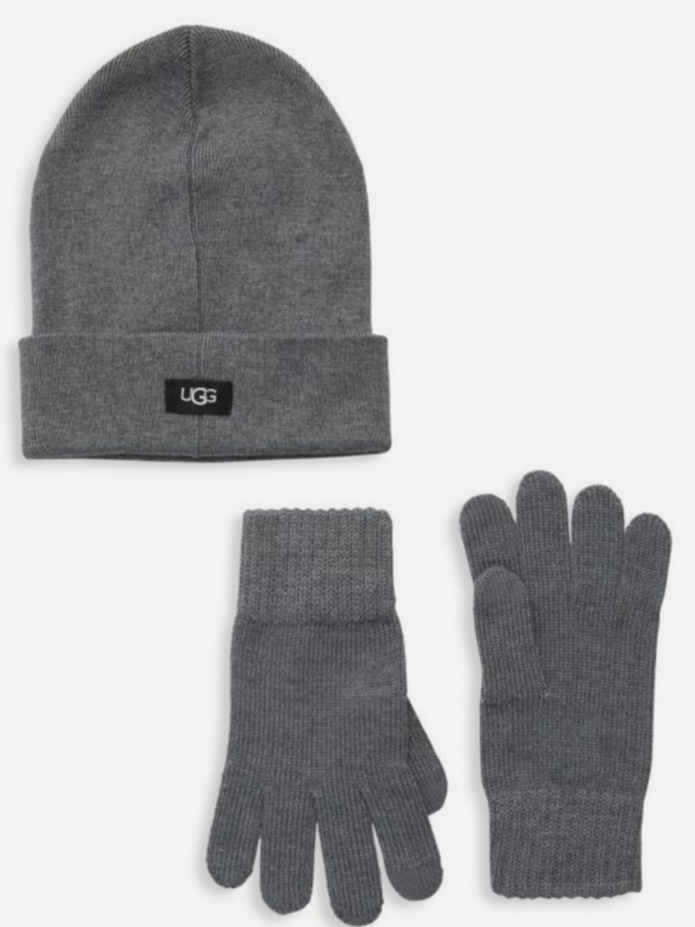 UGG Australia Men’s Gray Cuffed Beanie Hat & Tech Gloves 2-Piece